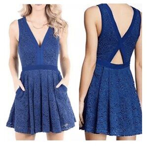 Free People Lovely In Lace Sundress Women’s Small Dress Blue Fit & Flare Pockets